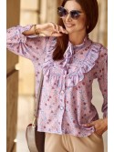 Chiffon shirt with flowers, purple 8100 - Online store - Boutique